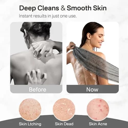 Yiclick 3-Pack Exfoliating Washcloth Towels - 40 Inch Back Scrubber for Shower Bath Use, Japanese & Korean Scrub Wash Cloths, Gray thumbnail 5