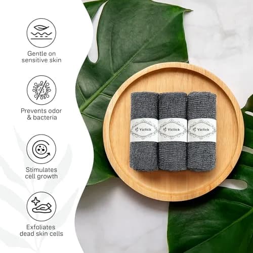 Yiclick 3-Pack Exfoliating Washcloth Towels - 40 Inch Back Scrubber for Shower Bath Use, Japanese & Korean Scrub Wash Cloths, Gray thumbnail 9