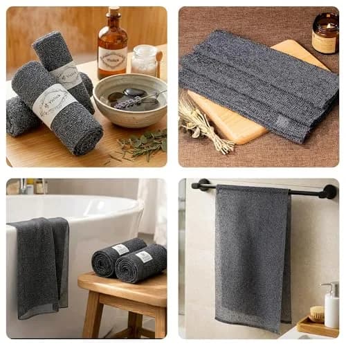 Yiclick 3-Pack Exfoliating Washcloth Towels - 40 Inch Back Scrubber for Shower Bath Use, Japanese & Korean Scrub Wash Cloths, Gray thumbnail 2