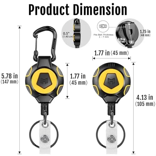 MNGARISTA Retractable Badge Holder Keychain 2 Pack | Heavy Duty with Belt Clip & Carabiner thumbnail 5