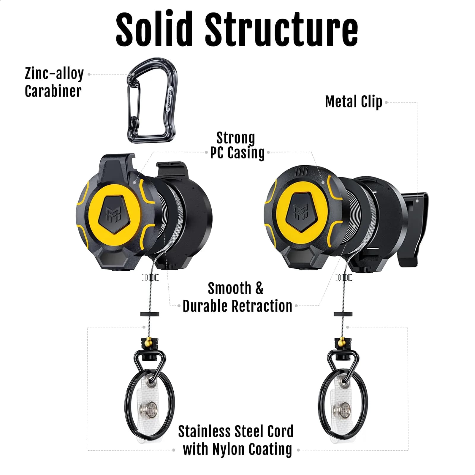 MNGARISTA Retractable Badge Holder Keychain 2 Pack | Heavy Duty with Belt Clip & Carabiner - view 4