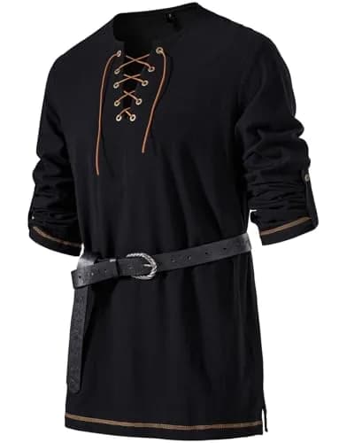 JEMITOP Men's Retro Lace Up Renaissance Costume Shirt Black XL | Pirate Viking Medieval Vampire Halloween Cosplay thumbnail 1