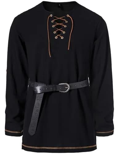 JEMITOP Men's Retro Lace Up Renaissance Costume Shirt Black XL | Pirate Viking Medieval Vampire Halloween Cosplay thumbnail 2