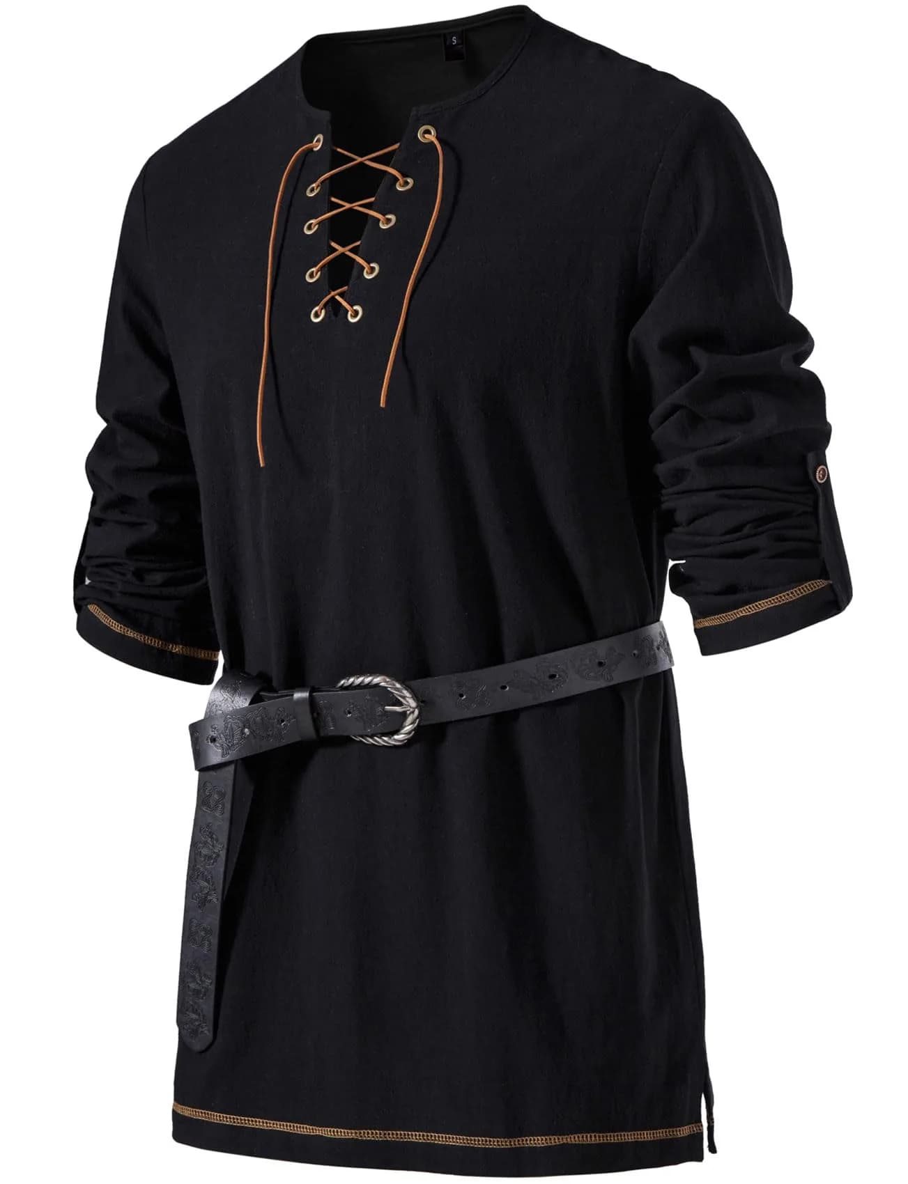 JEMITOP Men's Retro Lace Up Renaissance Costume Shirt Black XL | Pirate Viking Medieval Vampire Halloween Cosplay - main product image