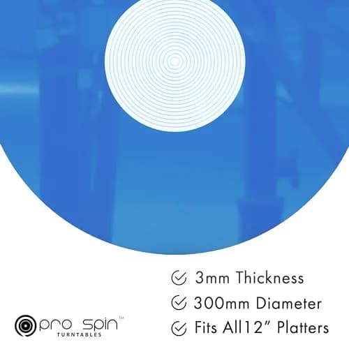 PRO SPIN Blue Acrylic Turntable Mat | 12" Vinyl Slipmat for Vintage Record Player | Anti-Static, Tighter Bass, Modern Style thumbnail 2