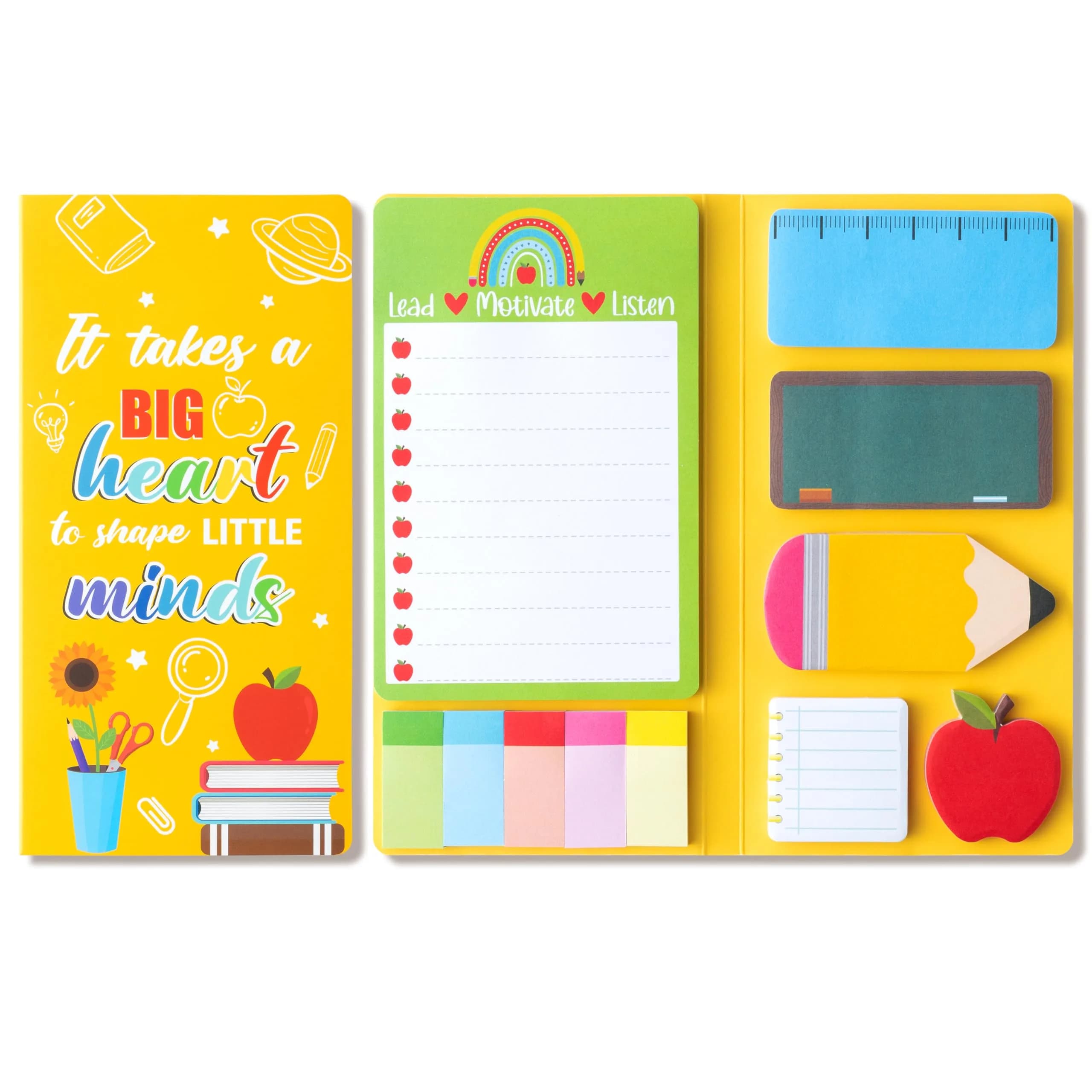 Xqumoi Teacher Themed Sticky Notes Set | Blackboard Pencil Apple Shape Memo Pads (550 Sheets, Yellow) - main product image