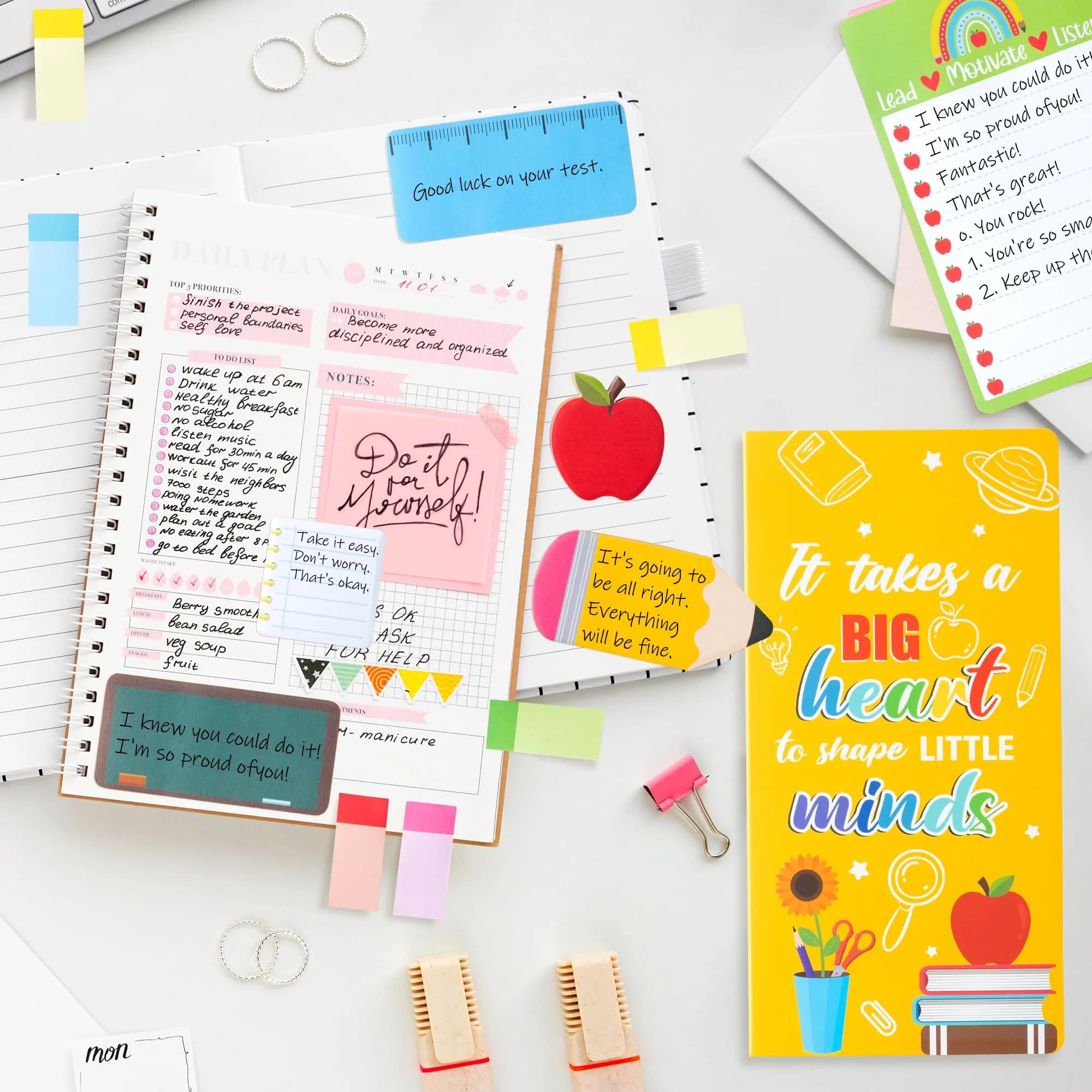 Xqumoi Teacher Themed Sticky Notes Set | Blackboard Pencil Apple Shape Memo Pads (550 Sheets, Yellow) thumbnail 3