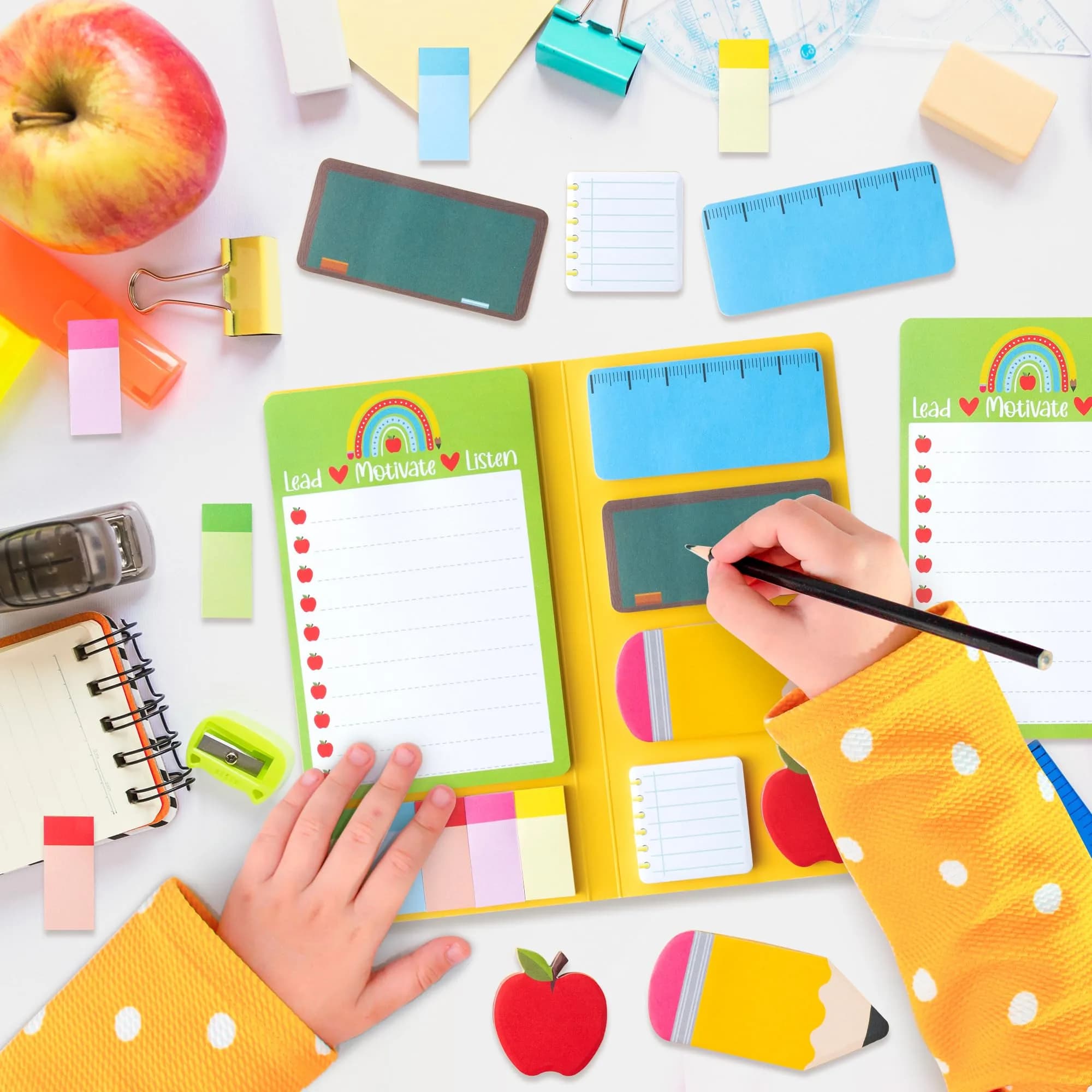 Xqumoi Teacher Themed Sticky Notes Set | Blackboard Pencil Apple Shape Memo Pads (550 Sheets, Yellow) thumbnail 4