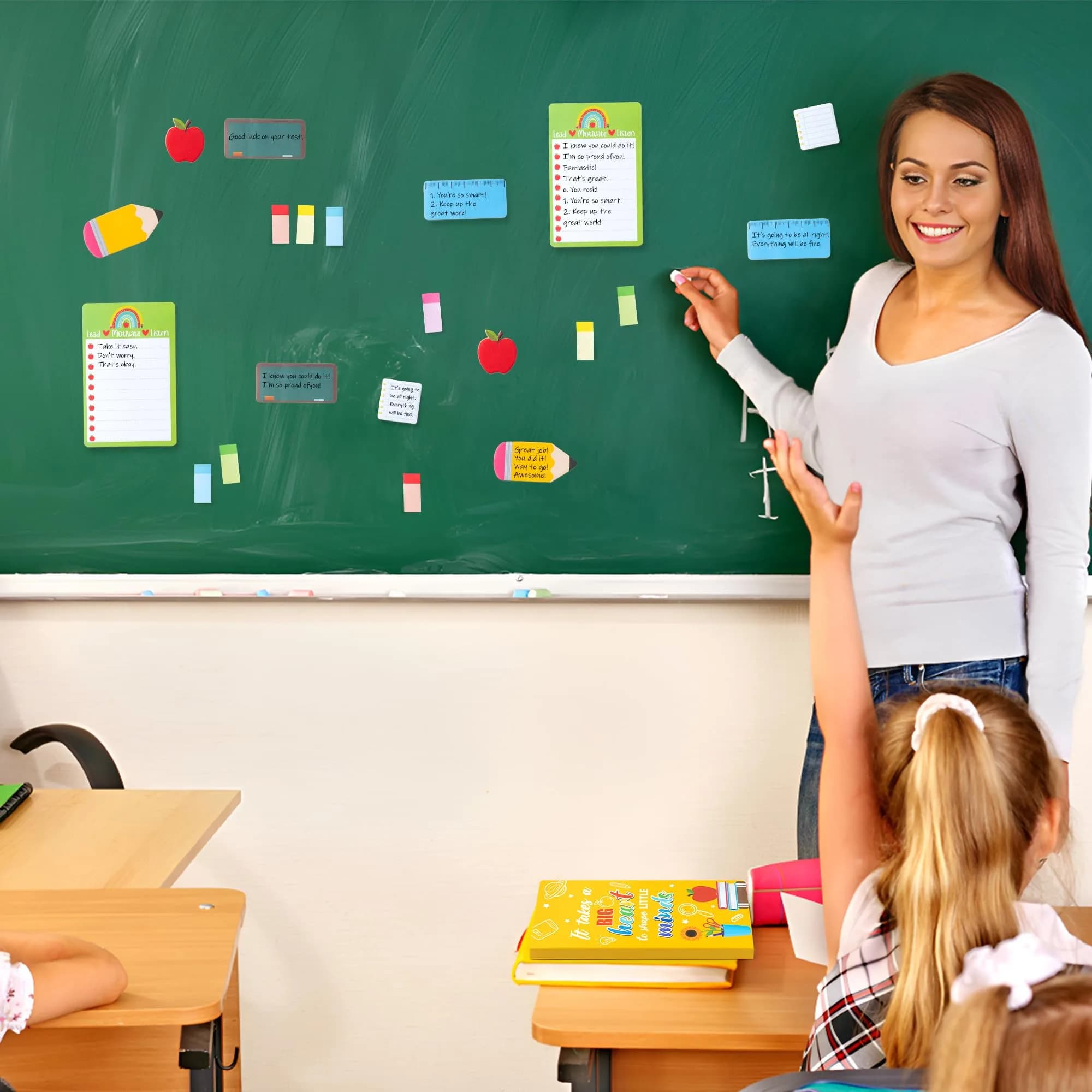 Xqumoi Teacher Themed Sticky Notes Set | Blackboard Pencil Apple Shape Memo Pads (550 Sheets, Yellow) thumbnail 5