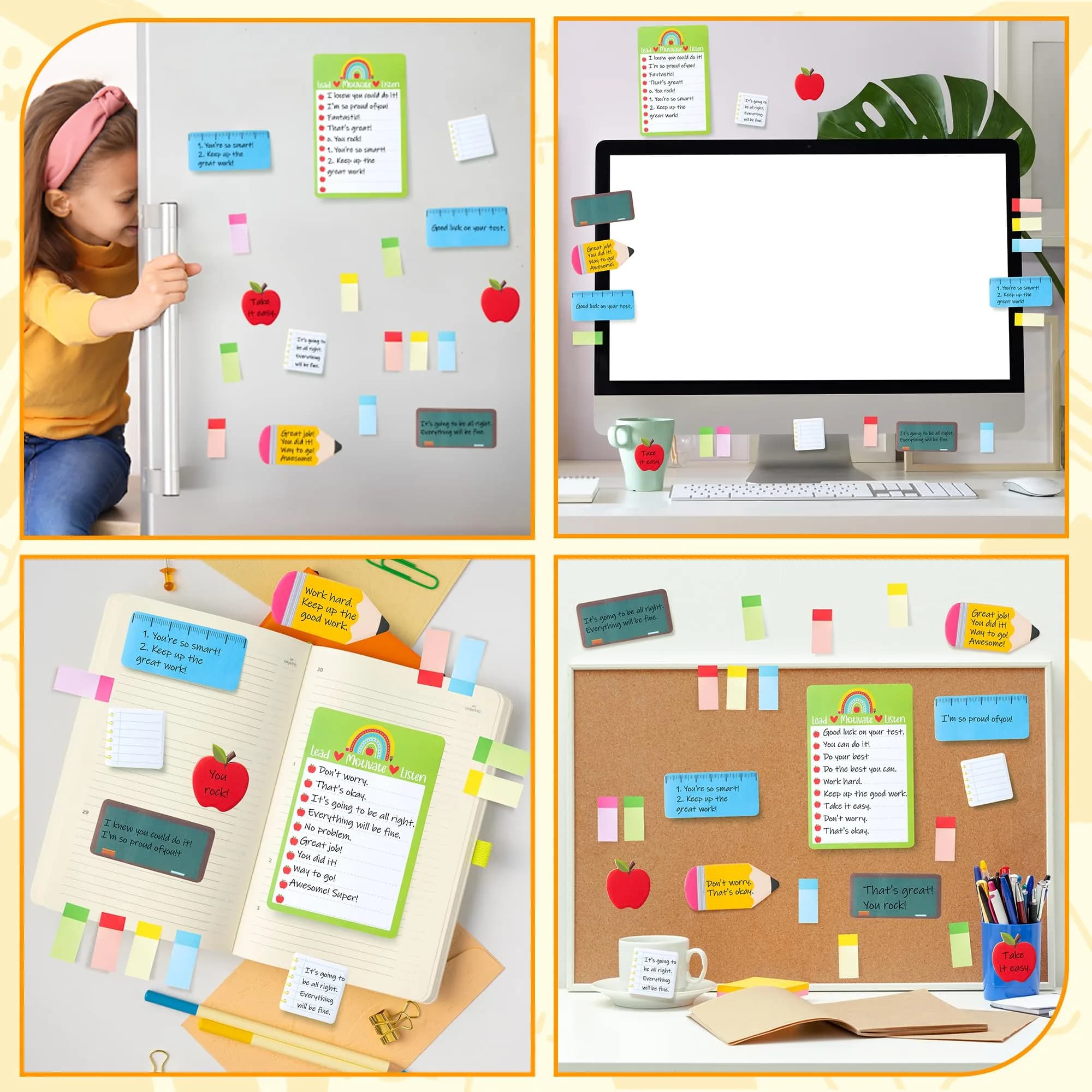 Xqumoi Teacher Themed Sticky Notes Set | Blackboard Pencil Apple Shape Memo Pads (550 Sheets, Yellow) thumbnail 6