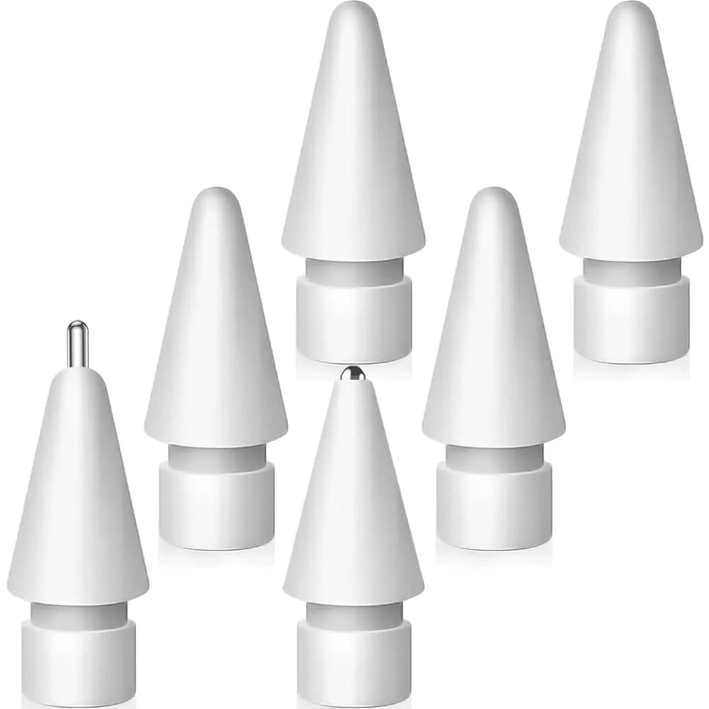 SIXFU Replacement Tips for Apple Pencil, Mix Metal Tips for Apple Pencil 2nd Gen/1st Gen/USB C/Pro, 4 Pack | Precise Control & Wear-Resistant — White 6 PCS (4 Replacement+1 Pen Like+1 Metal Point)