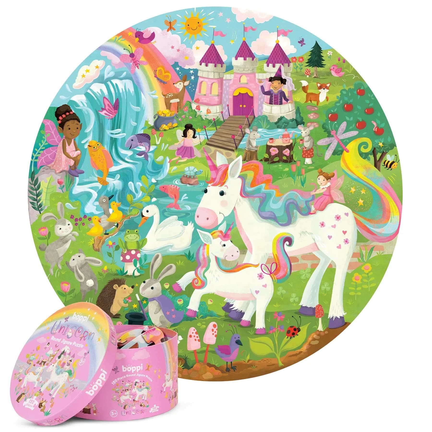 boppi Round 150 Piece Jigsaw Puzzle for Kids 5-8 | Unicorn Fantasy Scene | Eco-Friendly Recycled Cardboard — Unicorn