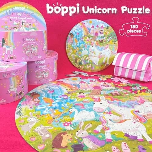 boppi Round 150 Piece Jigsaw Puzzle for Kids 5-8 | Unicorn Fantasy Scene | Eco-Friendly Recycled Cardboard thumbnail 2