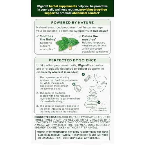 IBgard Peppermint Oil Capsules, 12 Count (Pack of 1) | Gut Health Supplement with Site-Specific Targeting thumbnail 7