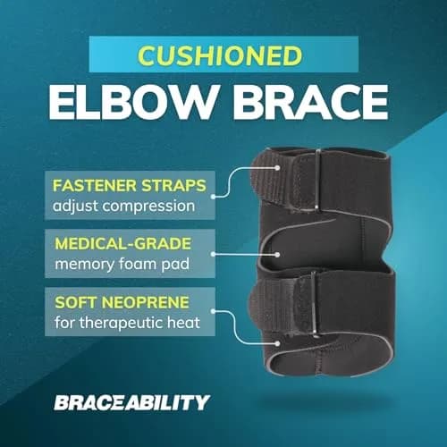 BraceAbility Padded Elbow Brace L/XL | Compression Arm Sleeve with Memory Foam Cushion for Joint Pain, Bursitis, Arthritis & Tendonitis Relief | 21.3 cm (8.4 in) - 35.6 cm (14 in) Circumference thumbnail 3