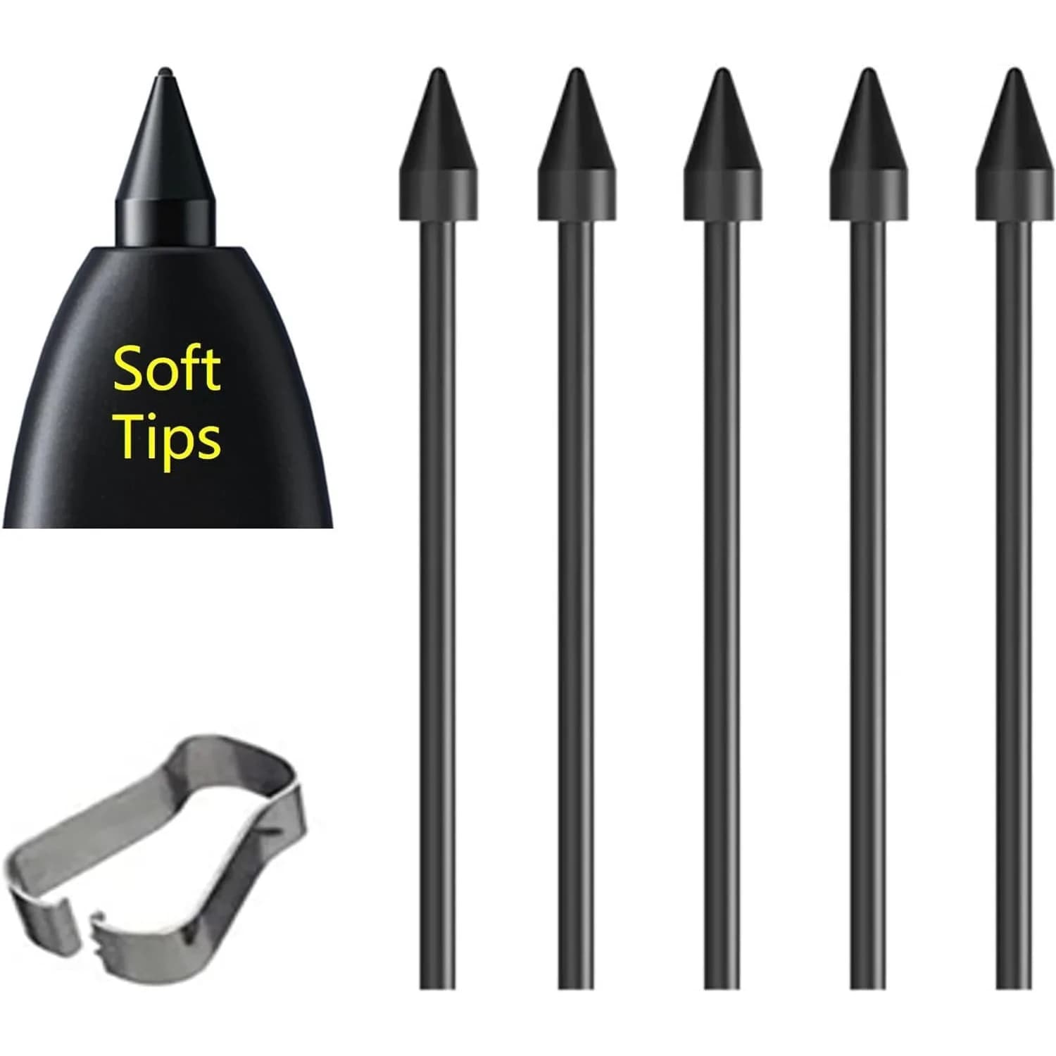 SLQ Black 5Pack Soft Tips Stylus Pen Nibs for Samsung Galaxy S24 Ultra | 4096 Pressure Levels