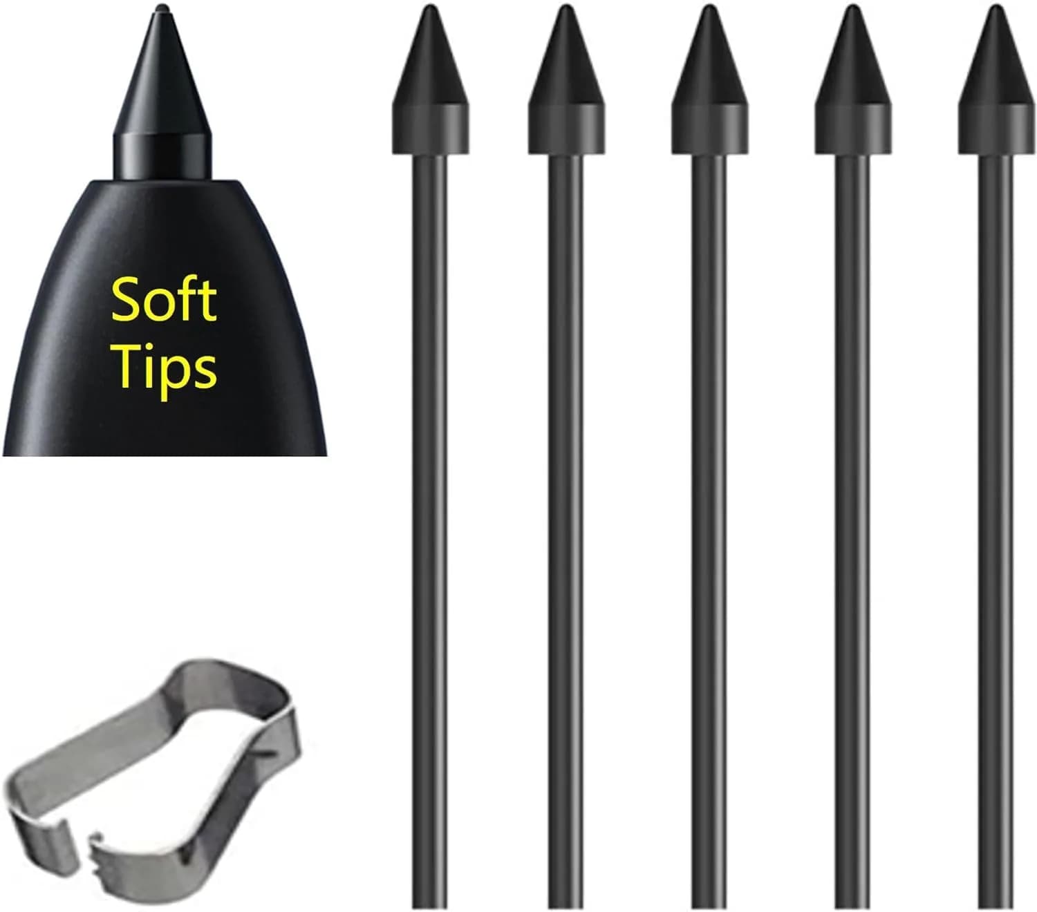 SLQ Black 5Pack Soft Tips Stylus Pen Nibs for Samsung Galaxy S24 Ultra | 4096 Pressure Levels