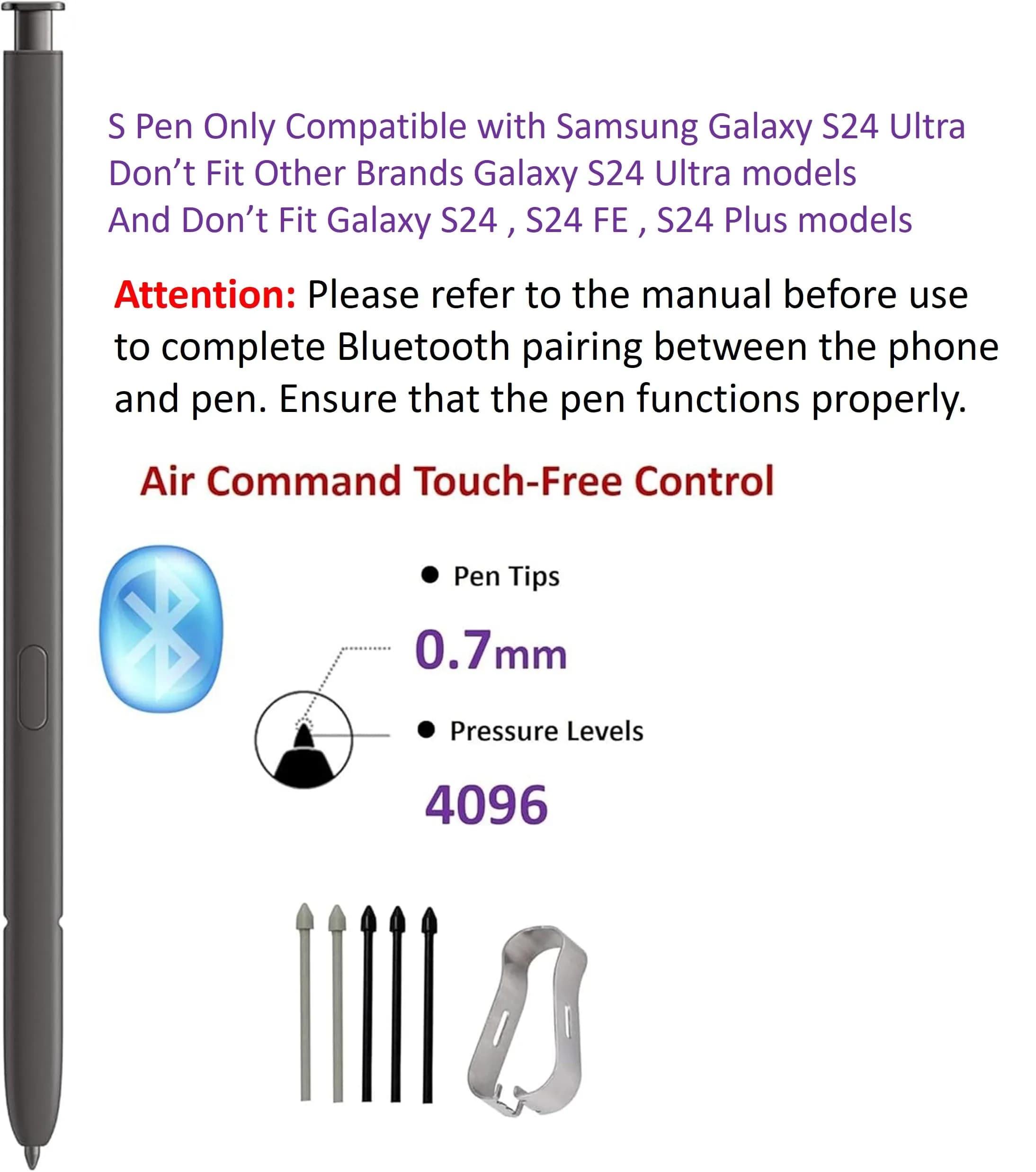 SLQ Black 5-Pack Soft Tips Stylus Pen Nibs for Samsung Galaxy S24 Ultra | 4096 Pressure Levels - view 2