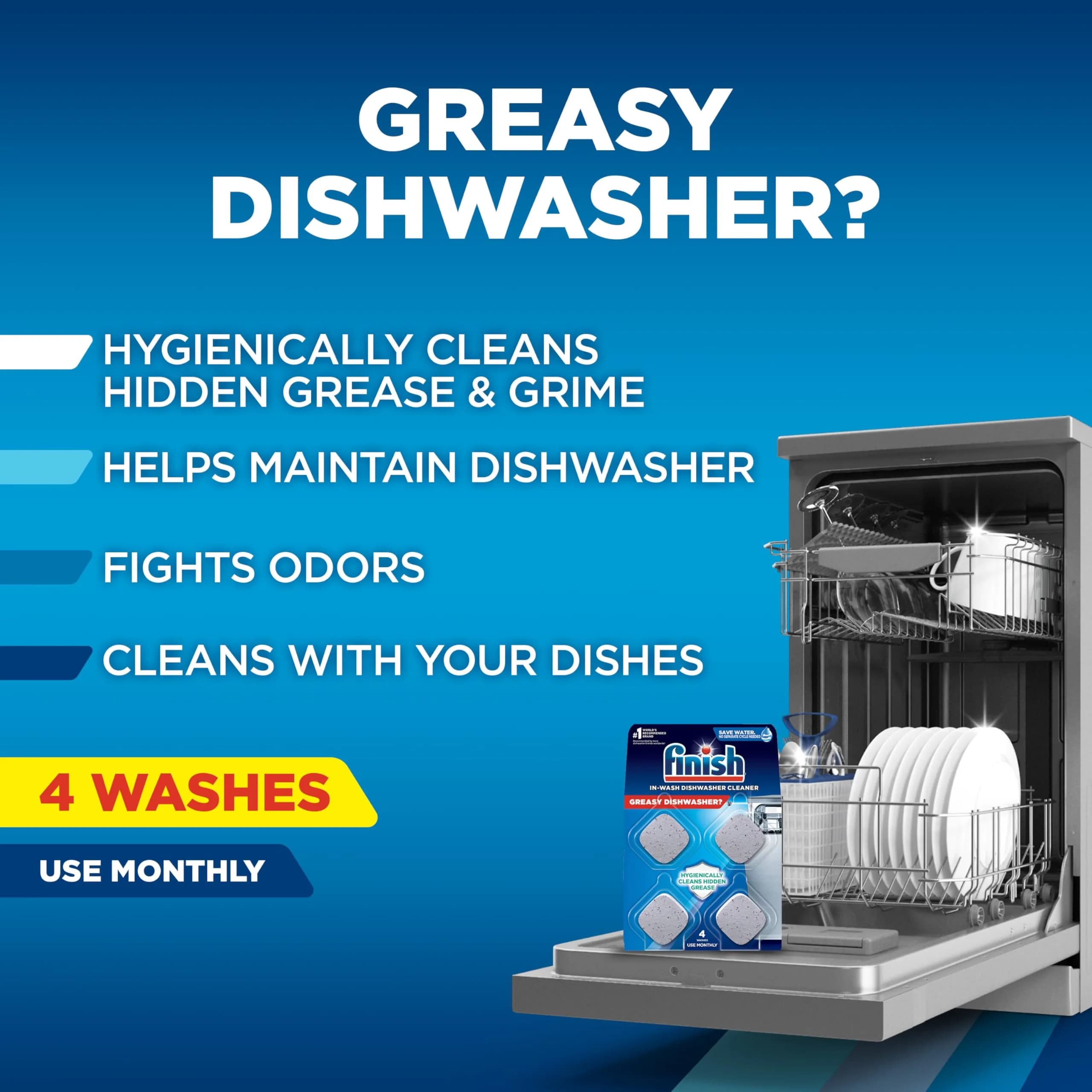 Finish Dishwasher Cleaner Tablets 4 Count | Deep Cleans Grease & Fights Odors - Pack of 1 - view 2