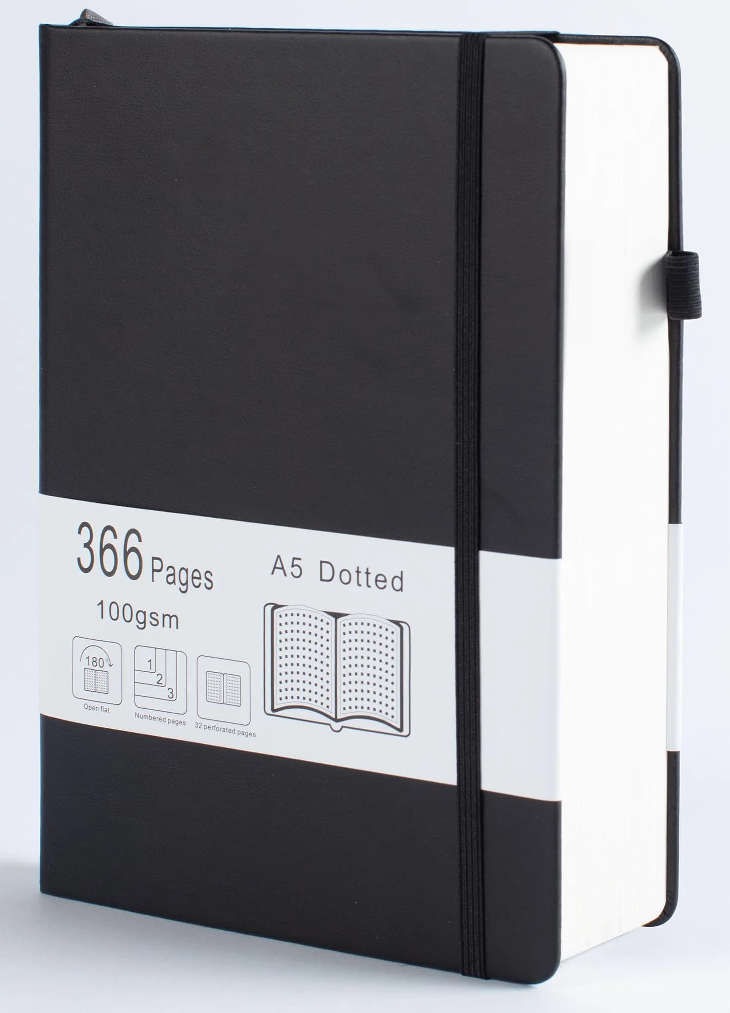 VOLINOTE Thick Bullet Notebook with 366 Numbered Pages, A5 Dotted Journal 21.5 cm (8.5" x 5.7") | 100GSM Dot Grid Paper for Writing — Black
