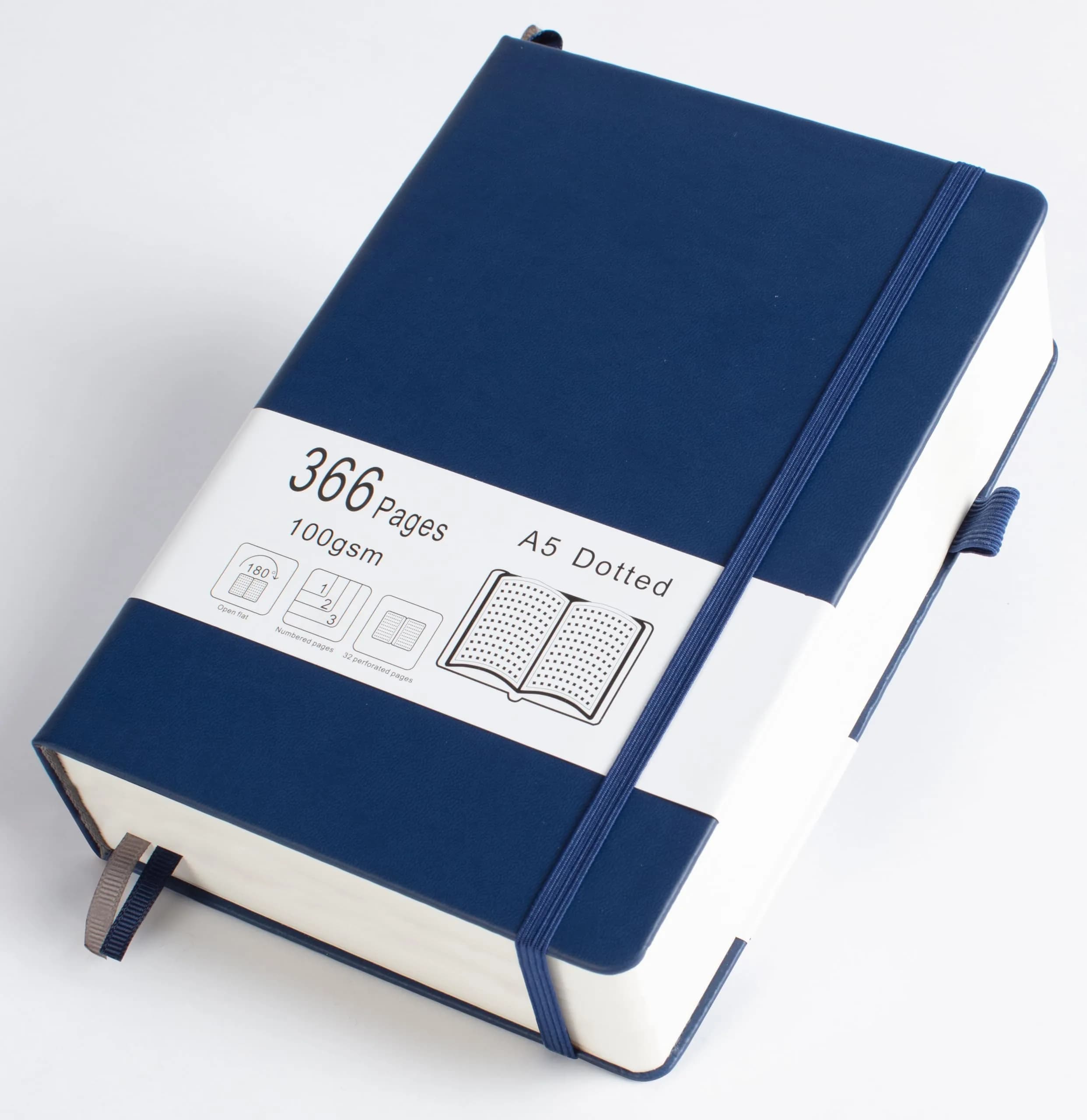 VOLINOTE Thick Bullet Notebook with 366 Numbered Pages, A5 Dotted Journal 186gsm (7.3"x5.7") | Acid-Free Paper for Smooth Ink Flow — Navy