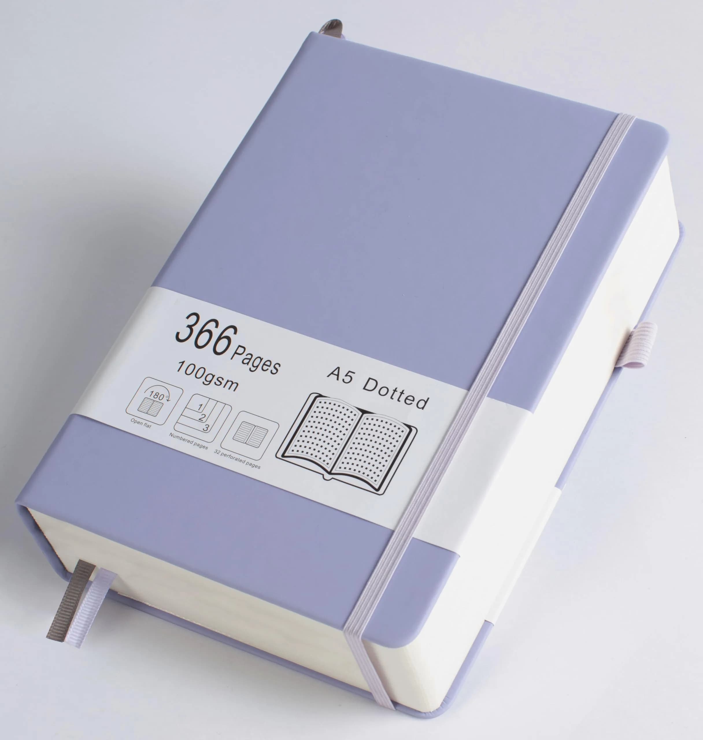 VOLINOTE Thick Bullet Notebook 366 Numbered Pages A5 Dotted Journal 186 Sheets (5.7"x8.3") | Classic Vegan Leather Cover — Lavender