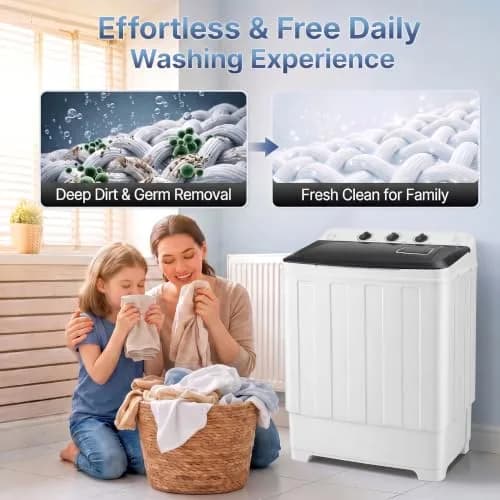 Nictemaw Portable Washing Machine 30Lbs Capacity Twin Tub with Drain Pump | Compact Laundry for Apartments & Dorms thumbnail 8