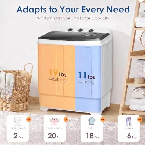 Nictemaw Portable Washing Machine 30Lbs Capacity Twin Tub with Drain Pump | Compact Laundry for Apartments & Dorms thumbnail 2