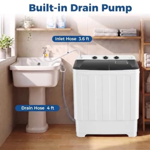 Nictemaw Portable Washing Machine 30Lbs Capacity Twin Tub with Drain Pump | Compact Laundry for Apartments & Dorms thumbnail 4