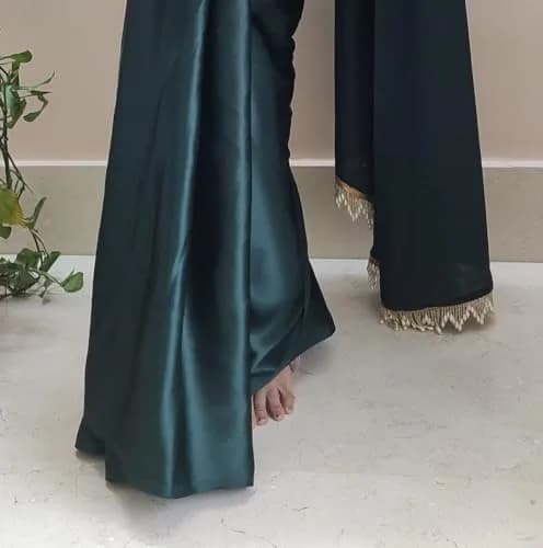 SATAZ Women's 1 Minute Pre-Pleated Silk Satin Saree with Designer Tassels (Blackish Green), One Size thumbnail 7
