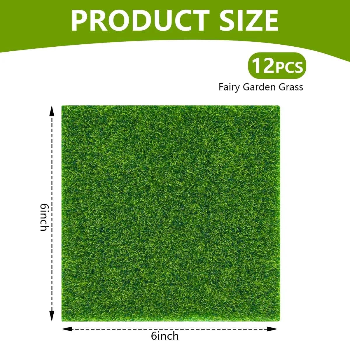 KISEER 12 Pack Artificial Grass Mats 15cm x 15cm (6" x 6") | Miniature Garden Crafting Supply - view 2