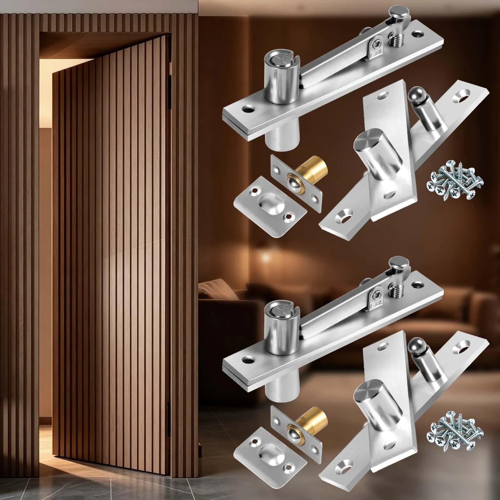 SKMYL Heavy Duty Hidden Pivot Hinge, 360° Rotation for Bookshelf Door, 220 lb Capacity (2-Pack, Stainless Steel)