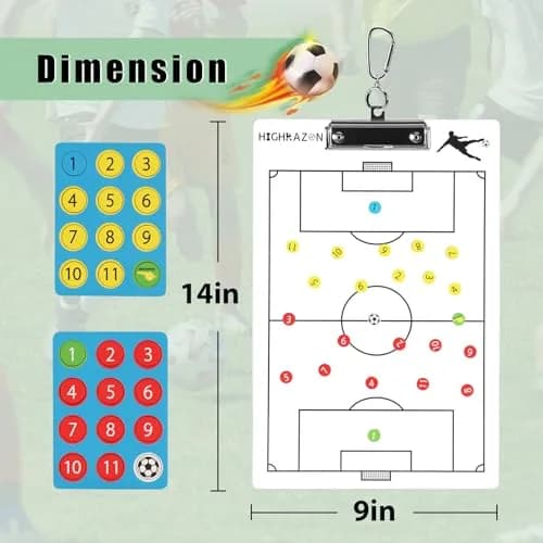 HIGHRAZON Magnetic Soccer Coaches Clipboard, White Double-Sided Dry Erase Board, Tactics Whiteboard with Magnetic Stickers & Markers thumbnail 3