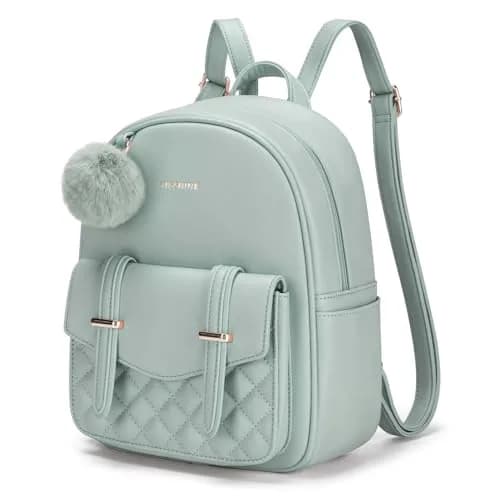 Missnine Mini Backpack for Women Small PU Leather Purse with Pompom, Casual Daypack (8.6"L x 3.9"W x 11"H) | Water-Resistant thumbnail 1