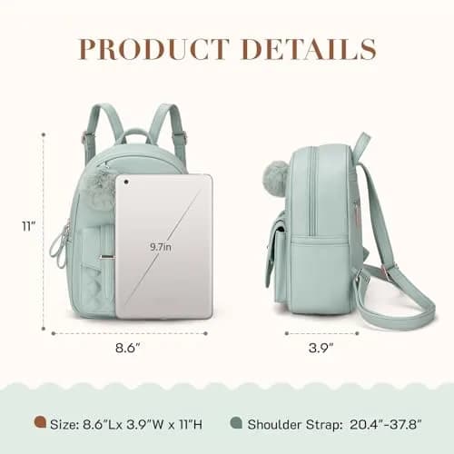 Missnine Mini Backpack for Women Small PU Leather Purse with Pompom, Casual Daypack (8.6"L x 3.9"W x 11"H) | Water-Resistant thumbnail 4