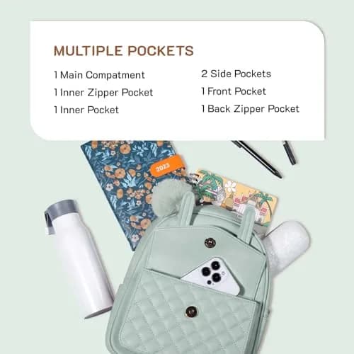 Missnine Mini Backpack for Women Small PU Leather Purse with Pompom, Casual Daypack (8.6"L x 3.9"W x 11"H) | Water-Resistant thumbnail 2