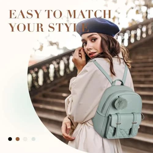 Missnine Mini Backpack for Women Small PU Leather Purse with Pompom, Casual Daypack (8.6"L x 3.9"W x 11"H) | Water-Resistant thumbnail 3