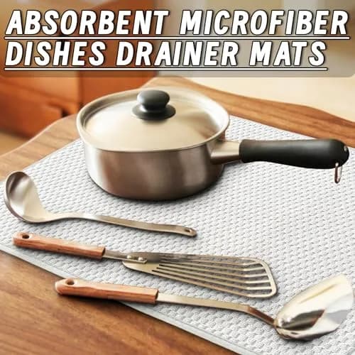 Meirrnyyu Dish Drying Mat 24×17" | Absorbent Microfiber Kitchen Pad for India thumbnail 5