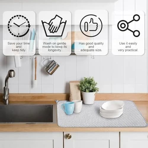 Meirrnyyu Dish Drying Mat 24×17" | Absorbent Microfiber Kitchen Pad for India thumbnail 3