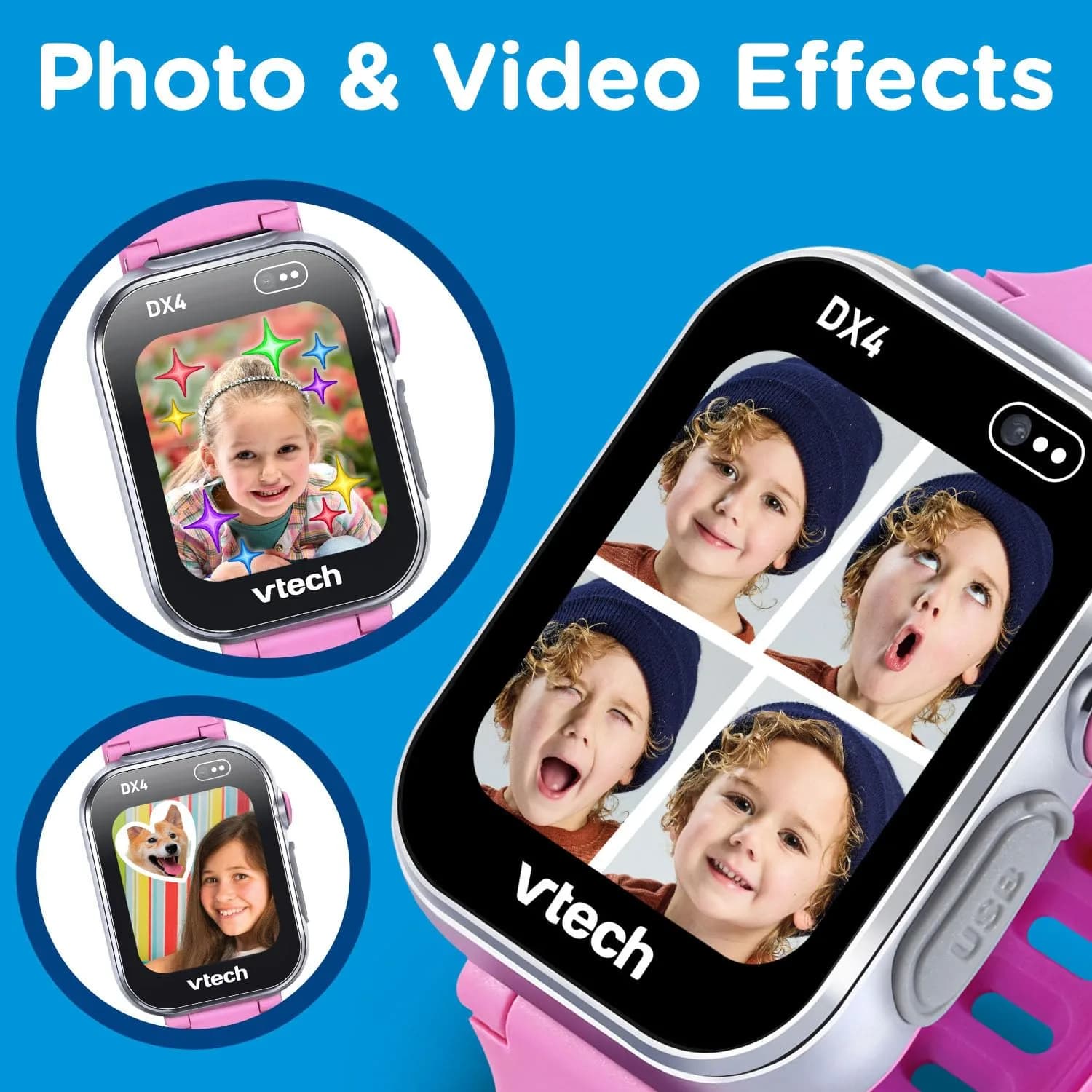 VTech KidiZoom Smartwatch DX4 Pink 22.5cm (8.86in) | Splash-Proof Kids Smartwatch with Dual Cameras & Games - view 2