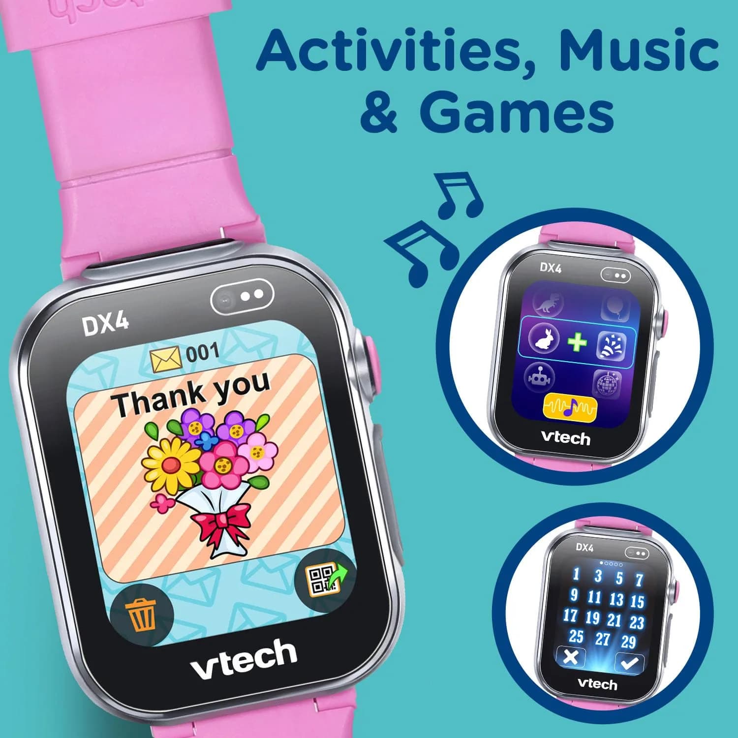 VTech KidiZoom Smartwatch DX4 Pink 22.5cm (8.86in) | Splash-Proof Kids Smartwatch with Dual Cameras & Games - view 4