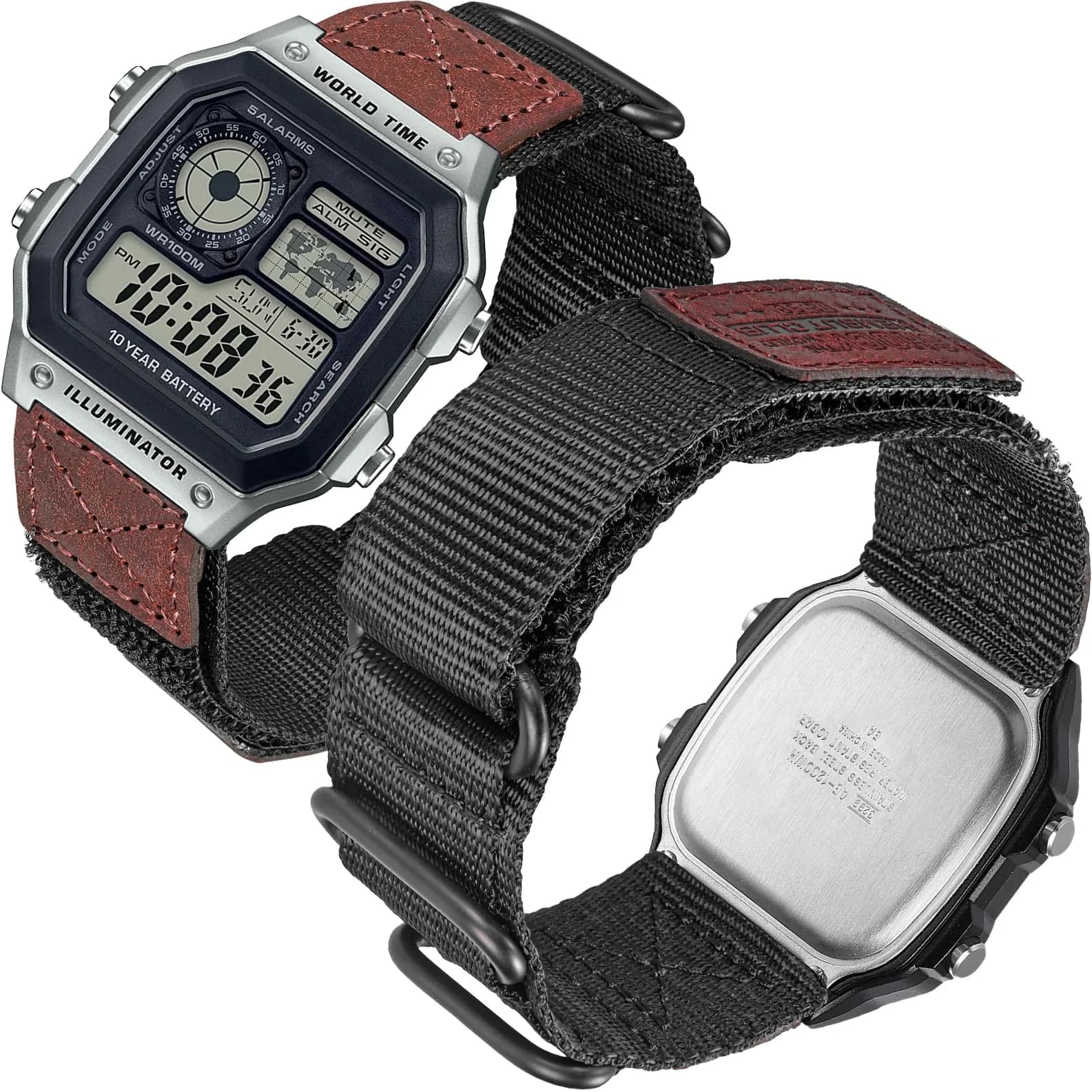 hemsut h 18mm Military Nylon Watch Band for Casio AE-1200, DW-5600, F-91W, A168W | Adjustable Hook & Loop Closure - main product image