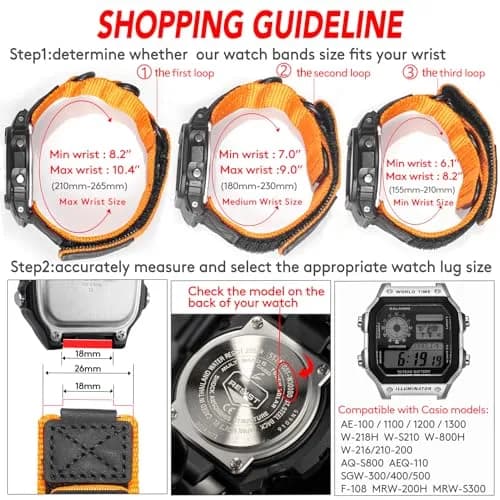 hemsut h 18mm Military Nylon Watch Band for Casio AE-1200, DW-5600, F-91W, A168W | Adjustable Hook & Loop Closure thumbnail 4