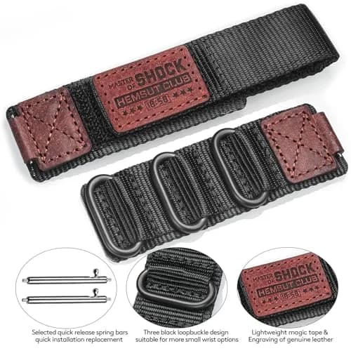 hemsut h 18mm Military Nylon Watch Band for Casio AE-1200, DW-5600, F-91W, A168W | Adjustable Hook & Loop Closure thumbnail 5