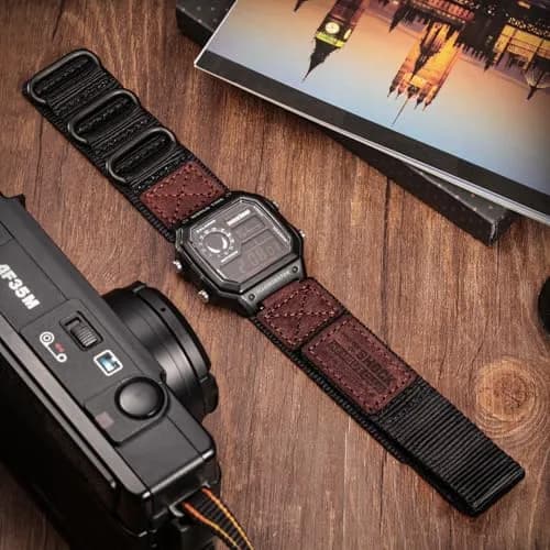 hemsut h 18mm Military Nylon Watch Band for Casio AE-1200, DW-5600, F-91W, A168W | Adjustable Hook & Loop Closure thumbnail 3
