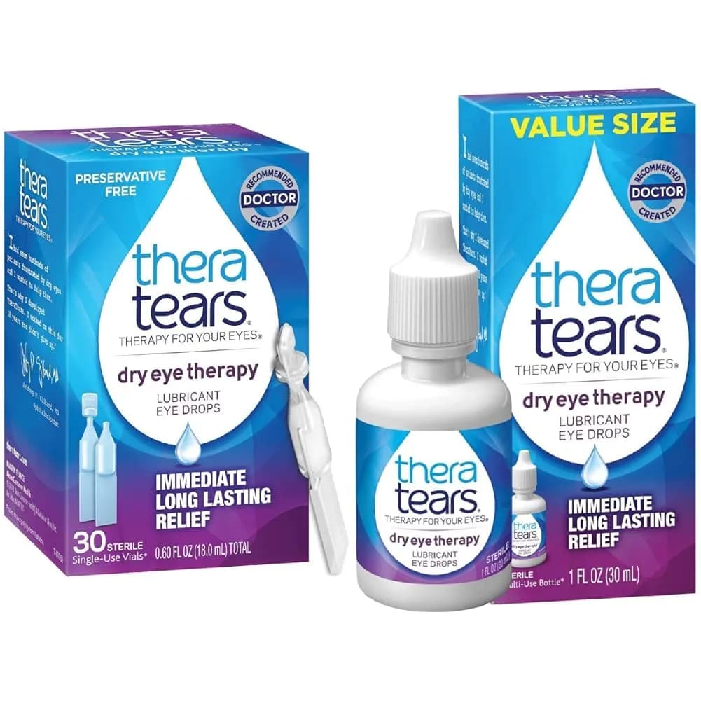 TheraTears Dry Eye Therapy Lubricating Eye Drops 30 Single-Use Vials | Preservative Free Relief for Sensitive Eyes — drops