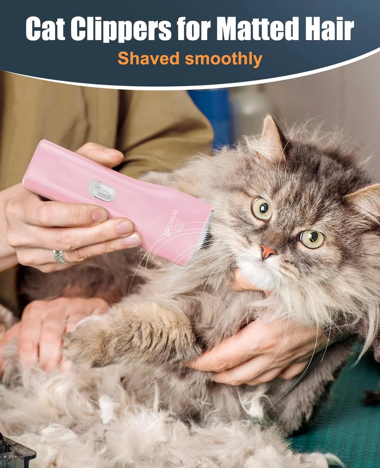 oneisall Pet Clippers for Matted Cat Hair, Quiet Pet Shaver with Storage Bag | 50dB Low Noise, IPX7 Waterproof, USB Rechargeable - view 2