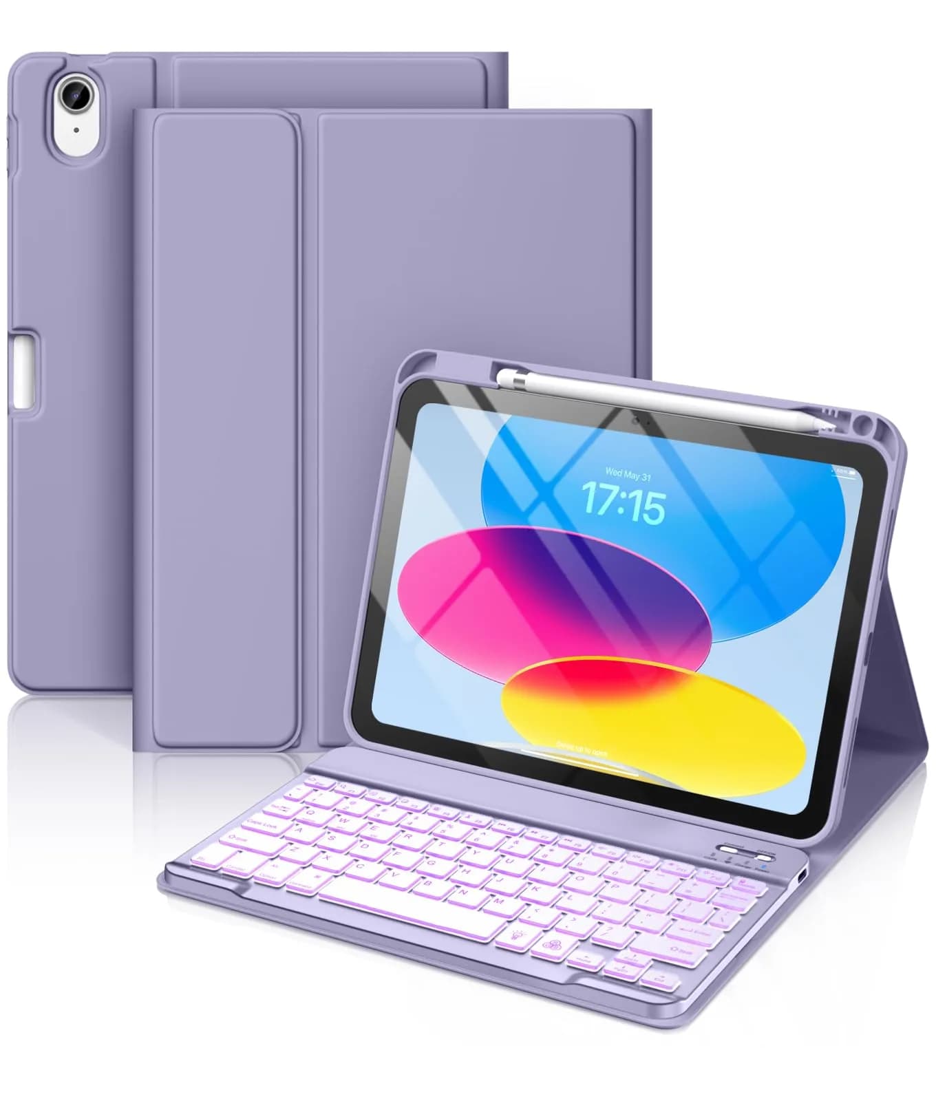 Hamile for iPad A16 11th & 10th Gen Keyboard Case with Backlit - Wireless — Lavender