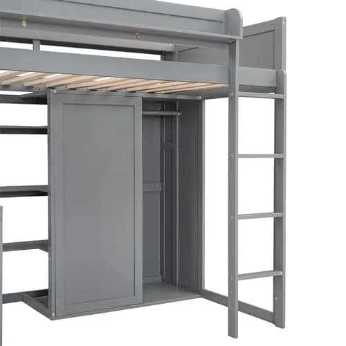 Brisca Twin Size Loft Bed with Storage Shelves and Wardrobe | Space-Saving Kid & Teen Bed Frame thumbnail 5