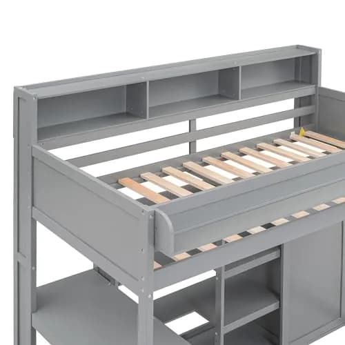 Brisca Twin Size Loft Bed with Storage Shelves and Wardrobe | Space-Saving Kid & Teen Bed Frame thumbnail 7